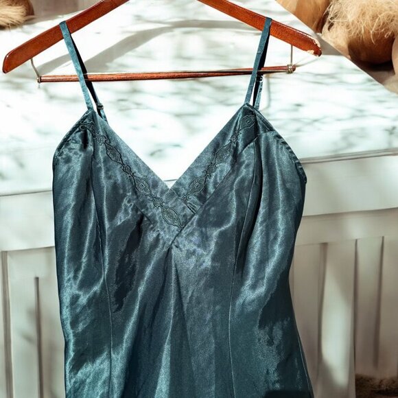 Vintage Inner Most Green Midi Slip Dress Size Medium Front Slits Night Dress Y2K - Picture 10 of 13